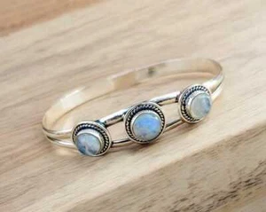 Bracciale Pietra di Luna Braccialetto Fatto a Mano Argento 925 Bracciale Donna Pietra Naturale - Foto 1 di 4
