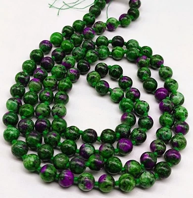 8mm AAA Natural Stone Ruby Zoisite Gemstone Jaap Mala Smooth Round 108 Beads - Image 1 of 4
