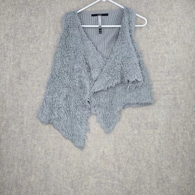 Kensie Gray Faux Fur Knit Vest XS Open Front Asymmetric Hem Nylon Acrylic Blend - Image 1 of 4