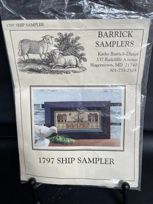 Barrick Samplers Chart 1797 Ship Cross Stitch Chart +Floss +Fabric - Image 1 of 4
