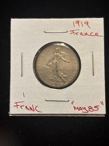 1919 France Franc Silver Circulated “may85” French 1 Franc - Picture 1 of 22