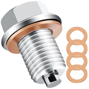 M14X1.5 Magnetic Oil Drain Plug Stainless Steel Nut 5Pcs Copper Crush Washers - Bild 1 von 8