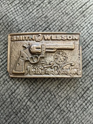Vintage Smith and Wesson Worlds Finest Handgun Brass Belt Buckle Revolver - Image 1 of 4