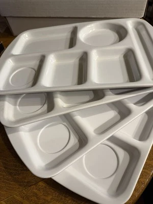 4 White Prolon Ware Cafeteria Tray School Lunch  6 Compartment 10x14 Vintage  - Image 1 of 2