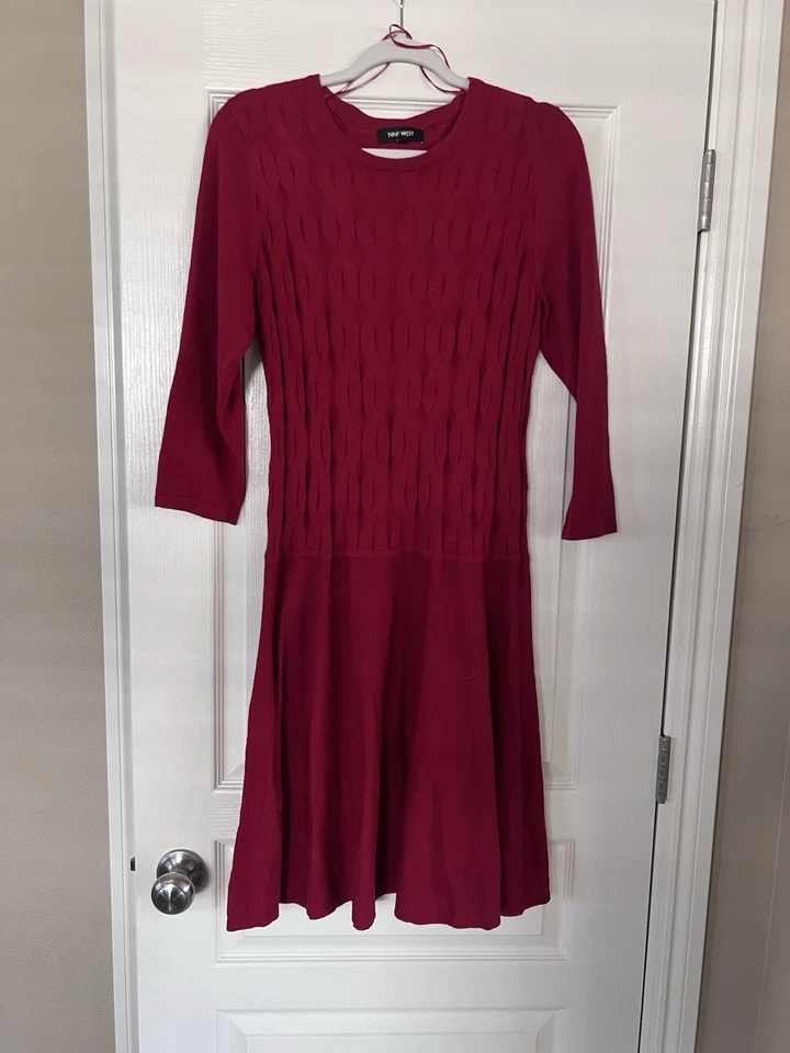 Vestido para mujer Nine West Red Cable manga 3/4 cuello redondo talla M Foto 1 de 4