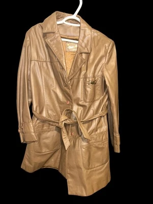 Chaqueta de cuero marrón para mujer Etienne Aigner talla 14 Foto 1 de 4