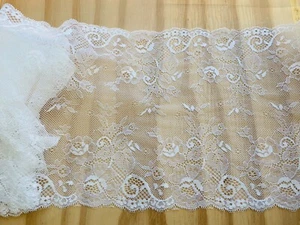 4-way Stretch Snow White French Border Lace Trim/Sewing/Crafts/Lingerie/9” Wide - Picture 1 of 14