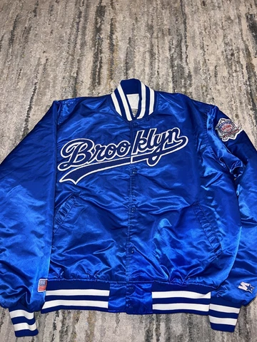 Vintage Starter MLB Brooklyn Dodgers Bomber Satin Jacket XL Blue USA Quilted Cover