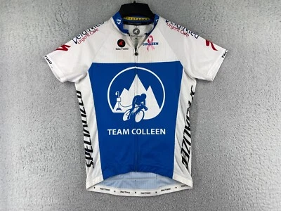 Camiseta deportiva de ciclismo Pactimo adulto mediana azul blanca Team Colleen cremallera completa bolsillo trasero Foto 1 de 4