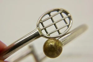 AlphaTJ - Vintage Mexico Sterling Silver Brass Tennis Racket Bracelet 7 1/2"  - Picture 1 of 4