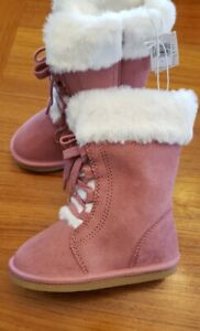 Old Navy Toddler Girls SIZE 8 Faux Suede Winter Fashion Boots PINK Sherpa #42522