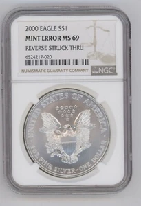 2000 Silver Eagle NGC MS 69 Mint Error 69 - Picture 1 of 2
