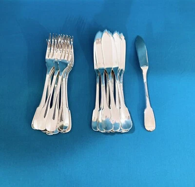 BRILLANT 12 couverts à poisson CHRISTOFLE modèle CLUNY métal argenté table - Photo 1/4