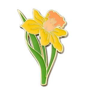 Daffodil Flower Pin Badge Metal Enamel Cancer Awareness Flower Brooch Lapel Pin - Picture 1 of 9