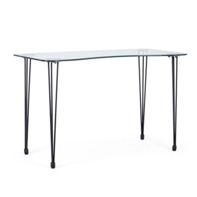 SCRIVANIA TAVOLO STUDIO UFFICIO 120X60 DESIGN PIANO IN VETRO E GAMBE NERE - Immagine 1 di 4