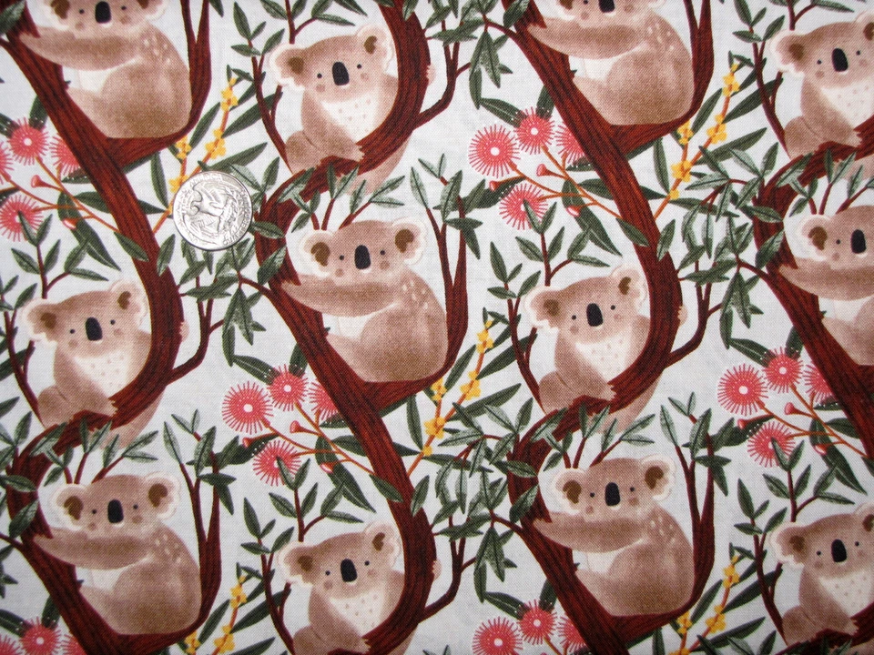 Tela de koala Aussie Friends Australia osos árboles algodón textiles en blanco patio Foto 1 de 1