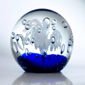 Large Glass Paperweight, Clear Controlled Bubbles, (Bullicante) Blue, White. - Picture 1 of 7