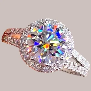 2 Carat Moissanite Sterling Silver Halo Ring Split Shank Design Sz 7 Tested NWT - Picture 1 of 8