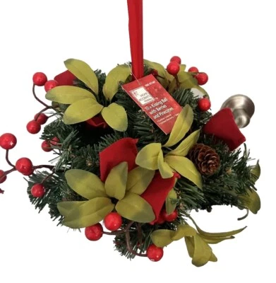 HOME ACCENTS HOLIDAY CHRISTMAS 10" ROUND KISSING BALL BERRIES/PINECONES  - Image 1 of 4