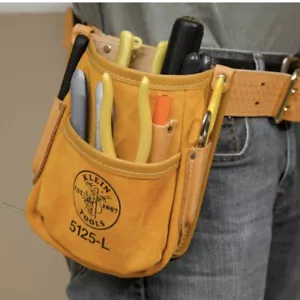 KLEIN TOOLS Electrician Leather Multi Tool Belt (5 Pocket) Pouch Bag (NEW) - Picture 1 of 24