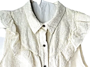 Anthropologie Maeve Top Off White Sleeveless Size 10 Button Front Cotton Floral - Picture 1 of 6