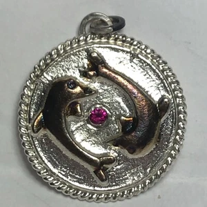 41 Ct Tw 925 Sterling Silver Dolphin Pendant with .08 Ct Natural Burmese Ruby - Picture 1 of 10