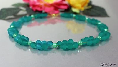 Glass Jewels Gold Kette Collier Perlen 2 Reihig Blau Glasperlen Türkis #B024 - Bild 1 von 3