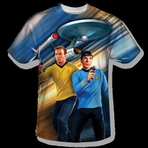 Star Trek Kirk and Spock Phasers Down Front Print Sublimation T-Shirt NEW - Picture 1 of 1