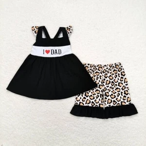 Sibling Girls Sister I Love Dad Father's Day Leoprd Shorts Set and Romper - Picture 1 of 7