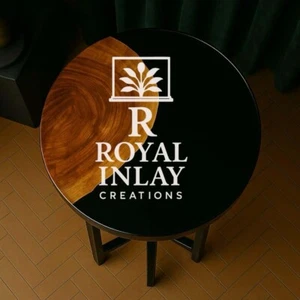 18" Black Resin & Wood Round Table | Modern Half-N-Half Coffee Table - Picture 1 of 12