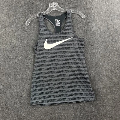 Camiseta sin mangas Nike Dri-Fit Swoosh Racer para mujer pequeña negra con estampado integral atlética Foto 1 de 4