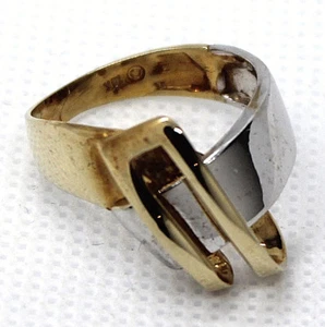 10KT Yellow/White Gold T-Tn HIGH Polished Belt Buckle Ring FANCY Size 7.5 NEW! - Picture 1 of 7