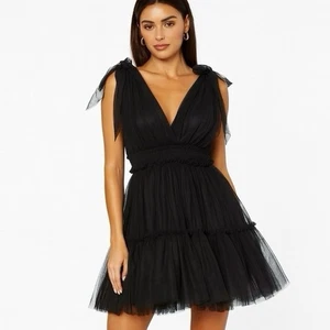 Mini Vestido de Fiesta Allison & Kelly Negro Caprichoso Tul Profundo S - Imagen 1 de 7