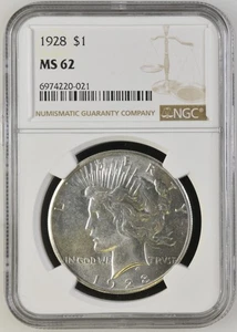 1928 Peace Silver Dollar KEY DATE  Lowest Mintage Has Flash of 64 NGC MS-62 - Picture 1 of 2