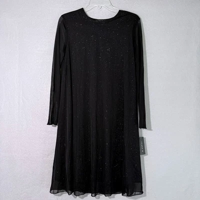 Женское вечернее платье миди Tiana B Цвет черный Блестящий Размер M Длинный рукав Прозрачное покрытие - Изображение 1 из 4