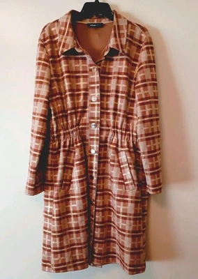Alice Blue Long Line Brown And Gold Tartan Plaid Jacket With Gold Buttons Sz Xl - Image 1 of 4
