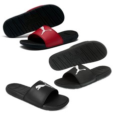 puma red and black slippers