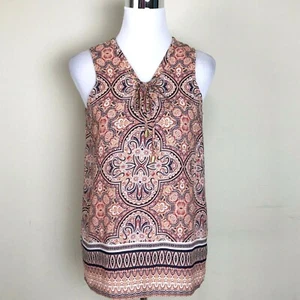 Blusa Top Violeta + Claire Mujer Pequeña Estampado Marroquí Medallón Borde Cuello en V - Imagen 1 de 11