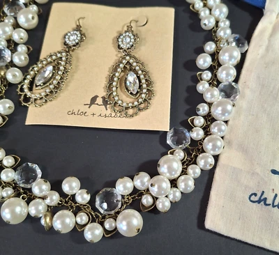 Chloe + Isabel Pearl + Crystal Floral Filigree Earrings & Long Necklace Set - Image 1 of 4