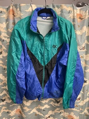 Jaqueta corta-vento vintage ASICS verde e azul náilon com zíper média anos 90 - Imagem 1 de 4