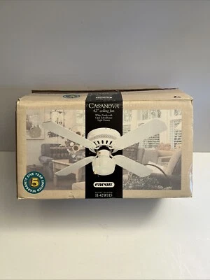 New Vintage Encon Casanova 42" Ceiling Fan White H-42WHS w/Schoolhouse Globe NOS - Image 1 of 4