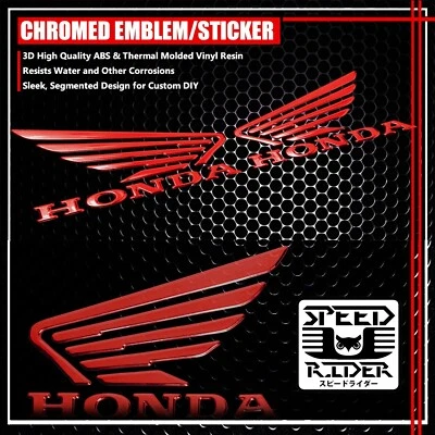 2"X3.5" 3D CALCOMANÍA ALA EMBLEMA LOGOTIPO CALCOMANÍA GUARDABARROS PEGATINA PARA HONDA CROMO ROJO Foto 1 de 3