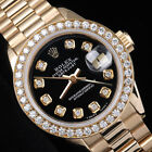 Rolex Datejust 26 Mm Black Dial Presidential Gold Ladies Diamond Watch - Box