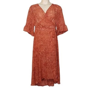 ARNA YORK COLLECTION Maxikleid bernsteinfarben orange Blumendruck Rüschen Wickeloptik 14/16 - Bild 1 von 8