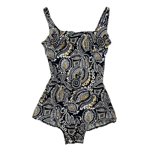 Vintage 50er 60er Badeanzug Einteiler Badeanzug blau gold abstrakt Helanca Nylon - Bild 1 von 8