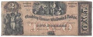 Billete de $2 restante 185X Banking House of Baldwin & Dodge, Council Bluffs IA - Imagen 1 de 2