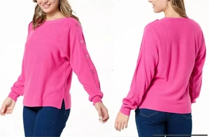 NEW Diane Gilman Boat-Neck Snap Detail Sweater PINK PLUS SZ 1X - Picture 1 of 4