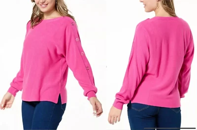 NEW Diane Gilman Boat-Neck Snap Detail Sweater PINK PLUS SZ 1X — 第 1/4 张图片