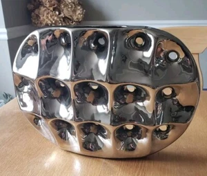 Modern Reflections Ceramic Vase Silver Mirror Waffle Art Decor  - Picture 1 of 9