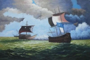 Barcos piratas victoriosos 24x36 cuidar después de derribar barcos mercantes aceite - Imagen 1 de 1